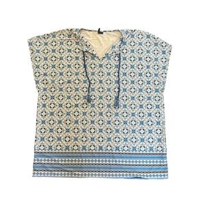 Aqua et Sol Small Blue‎ White Short Sleeve Swim Dress Coverup Womens Oversized